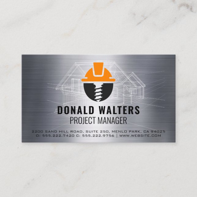 Tarjeta De Visita Logotipo de construcción | Esquemas de huella azul (Anverso)