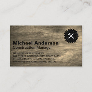 Tarjeta De Visita Logotipo de construcción   Fondo de madera