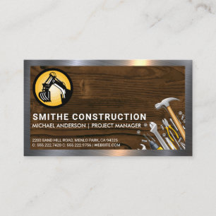 Tarjeta De Visita Logotipo de construcción   Madera Metalizado   Her