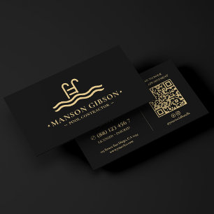 Tarjeta De Visita Logotipo de contratista de piscinas código QR mode