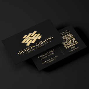 Tarjeta De Visita Logotipo de contratista de pisos modernos negro