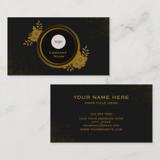 Tarjeta De Visita Logotipo de corona floral negra y dorada de lujo