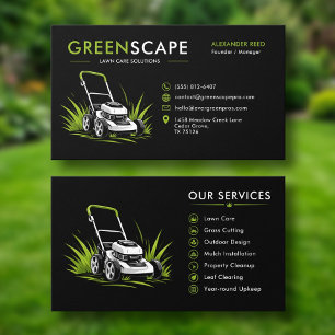 Tarjeta De Visita Logotipo de cortadora de césped verde negro modern