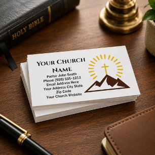 Tarjeta De Visita Logotipo de Cruz Dorada con Explosión Solar Pastor