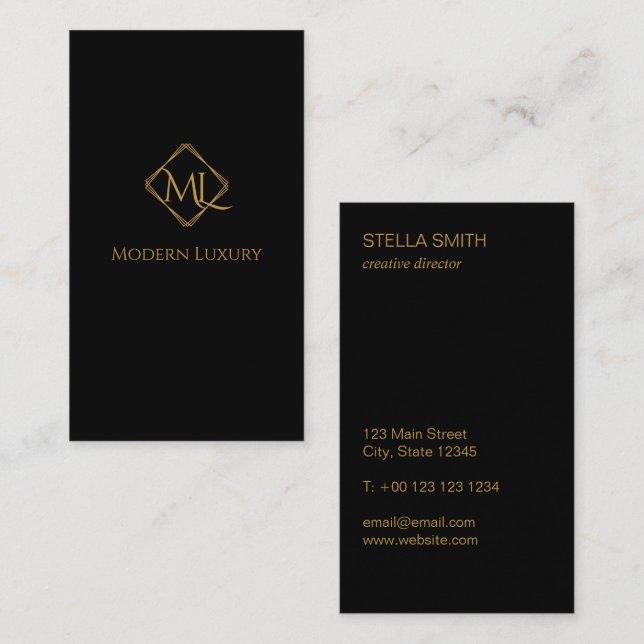 Tarjeta De Visita Logotipo de Diamante| Negro y oro (Anverso / Reverso)