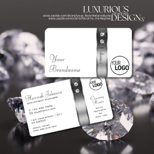 Tarjeta De Visita Logotipo de diamantes de borde blanco y plateado D