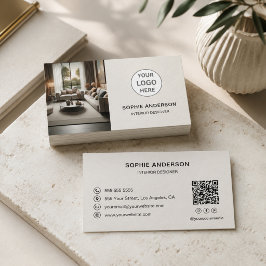 Tarjeta De Visita Logotipo de diseñador de interiores Código QR neut