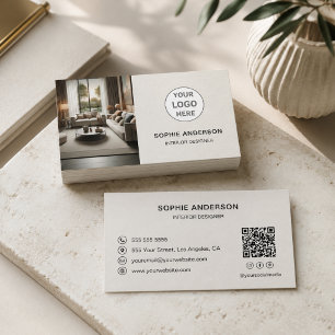 Tarjeta De Visita Logotipo de diseñador de interiores Código QR neut