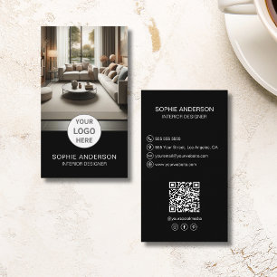 Tarjeta De Visita Logotipo de diseñador de interiores Foto QR Redes 