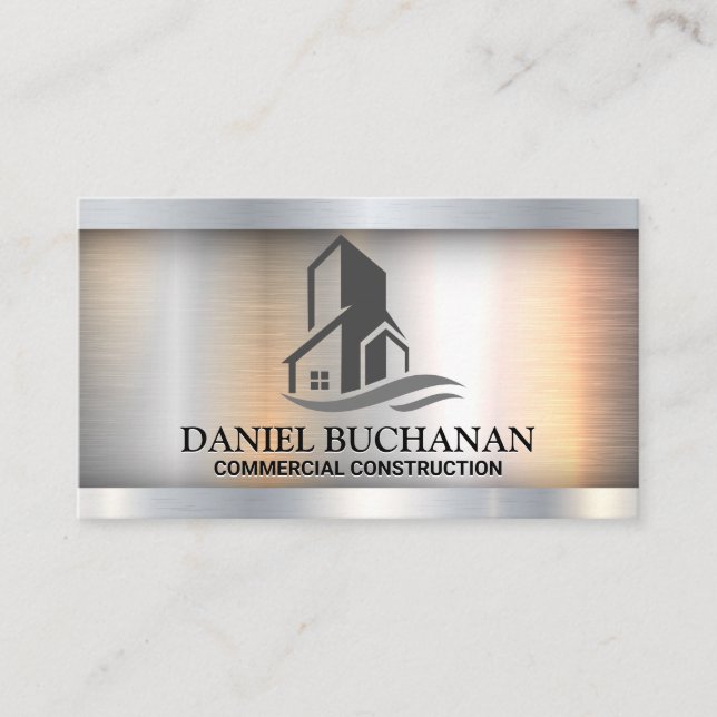Tarjeta De Visita Logotipo de edificio comercial | Metalizado (Anverso)