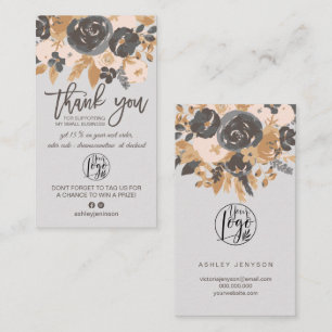 Tarjeta De Visita logotipo de escritura floral gris boho orden de ag