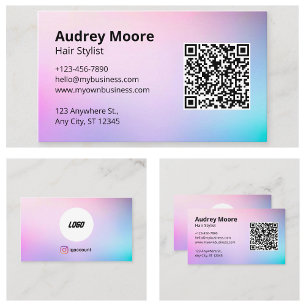 Tarjeta De Visita Logotipo de estilista de cabello QR Salón de belle