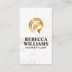 Tarjeta De Visita Logotipo de estilo de pelo dorado   Mármol