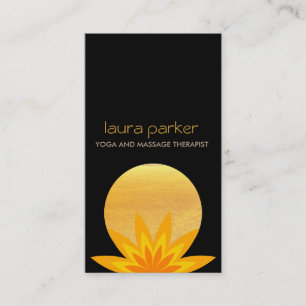 Tarjeta De Visita Logotipo de flor amarillo negro de Lotus para cura