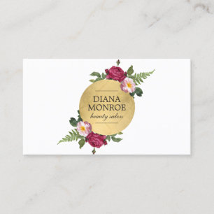Tarjeta De Visita Logotipo de flor floral Faux Gold Circle