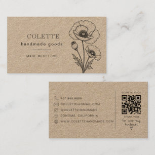 Tarjeta De Visita Logotipo de Flor Hecha a Mano Kraft