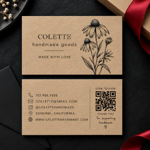 Tarjeta De Visita Logotipo de Flor Hecha a Mano Kraft
