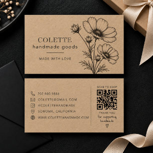 Tarjeta De Visita Logotipo de Flor Hecha a Mano Kraft