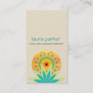 Tarjeta De Visita Logotipo de flor verde Logotipo de yoga Damasco de