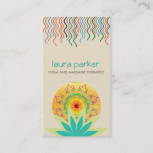 Tarjeta De Visita Logotipo de flor verde Logotipo de yoga Damasco de