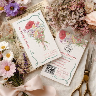 Tarjeta De Visita Logotipo de florista floral boho elegante con códi