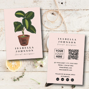 Tarjeta De Visita Logotipo de florista vegetal Código QR rosa Medios