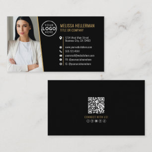 Tarjeta De Visita Logotipo de Foto Código QR Profesional Oro Negro