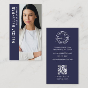 Tarjeta De Visita Logotipo de foto con código QR profesional azul ma