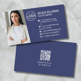 Tarjeta De Visita Logotipo de foto con código QR profesional azul ma