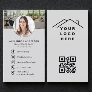 Tarjeta De Visita Logotipo de foto de agente inmobiliario con código