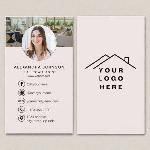 Tarjeta De Visita Logotipo de foto de agente inmobiliario de rosa ru