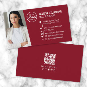 Tarjeta De Visita Logotipo de foto de código QR profesional rojo mod