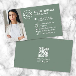 Tarjeta De Visita Logotipo de foto de código QR profesional verde mo