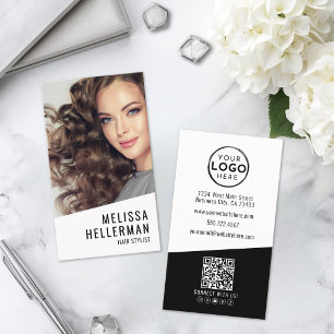 Tarjeta De Visita Logotipo de foto de estilista de cabello vertical