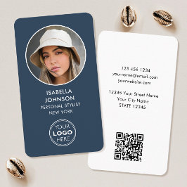 Tarjeta De Visita Logotipo de foto de perfil moderno QR Slate Blue