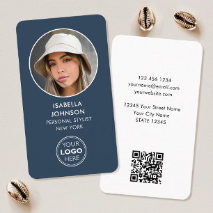 Tarjeta De Visita Logotipo de foto de perfil moderno QR Slate Blue