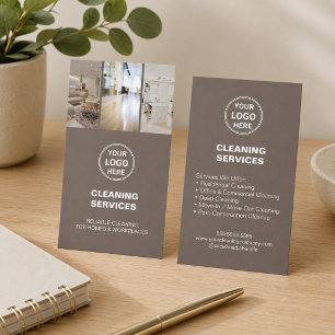 Tarjeta De Visita Logotipo de Foto de Servicios de Limpieza Taupe Mo