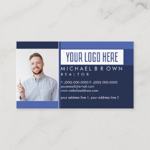 Tarjeta De Visita Logotipo de foto Inmobiliaria Azul Marino Simple