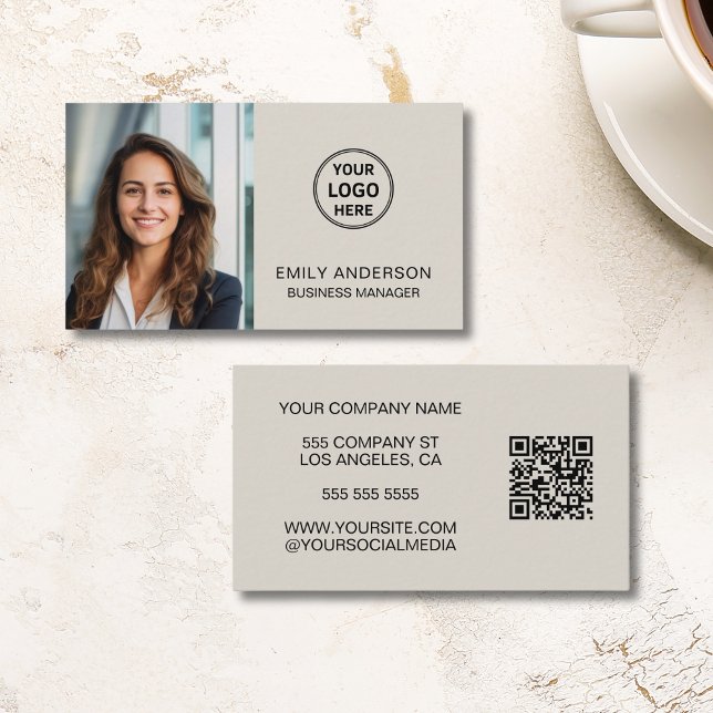 Tarjeta De Visita Logotipo de foto mínimo moderno QR Professional (Modern Minimal Photo Logo QR Professional Business Card)