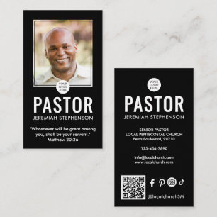 Tarjeta De Visita Logotipo de foto negra moderna de pastor de iglesi