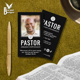 Tarjeta De Visita Logotipo de foto negra moderna de pastor de iglesi