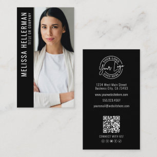 Tarjeta De Visita Logotipo de Foto Negro Vertical