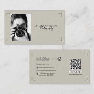Tarjeta De Visita Logotipo de fotografía moderno minimalista beige F