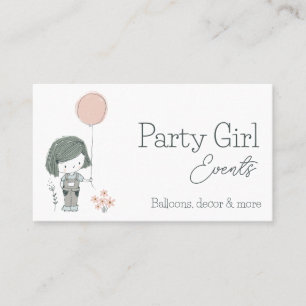 Tarjeta De Visita Logotipo de globo fiesta Planner Cute Chica