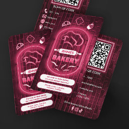 Tarjeta De Visita Logotipo de gorro de chef de panadería rosa neón m