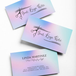 Tarjeta De Visita Logotipo de gradiente holográfico rosa azul pastel