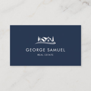 Tarjeta De Visita Logotipo de Hogar Simple Azul Marino Agente Inmobi
