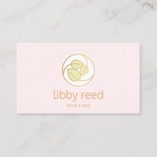 Tarjeta De Visita Logotipo de hojas verdes Spa de belleza rosa