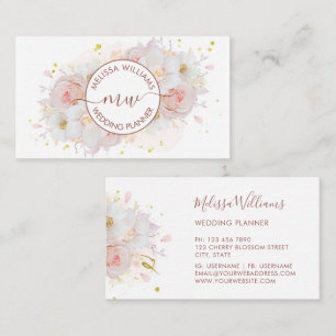 Tarjeta De Visita Logotipo de iniciales de flores de rubor blancas