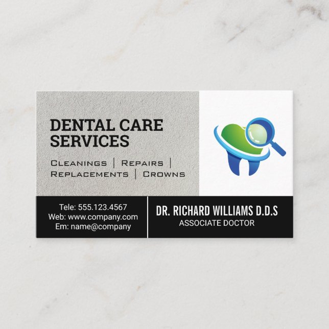 Tarjeta De Visita Logotipo de inspección dental | Diente (Anverso)